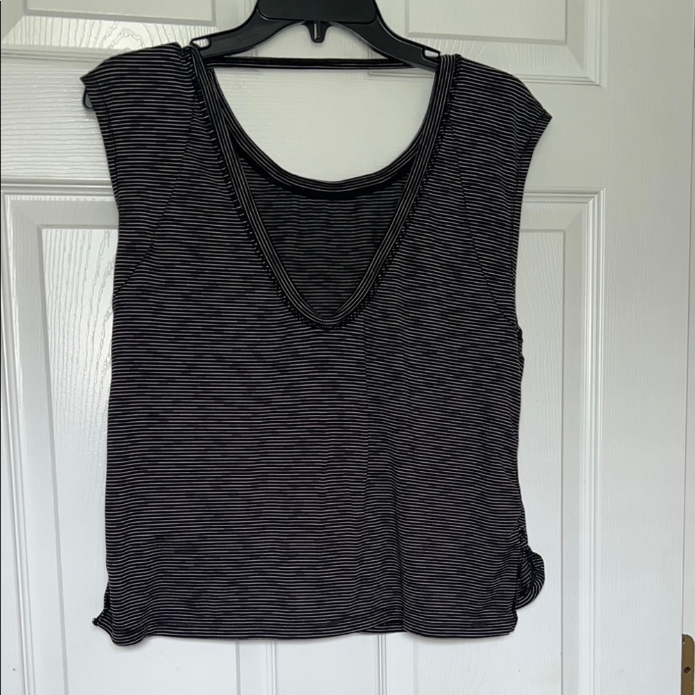 Black Striped Women's Workout Top Size M